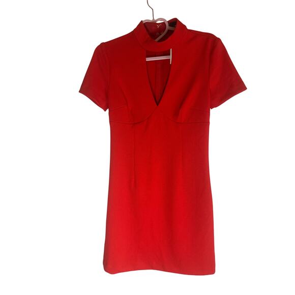 NWT Trina Turk Women's Cutout Mock Neck Mini Dress Short Sleeve Red Bodycon 4 - Picture 5 of 15